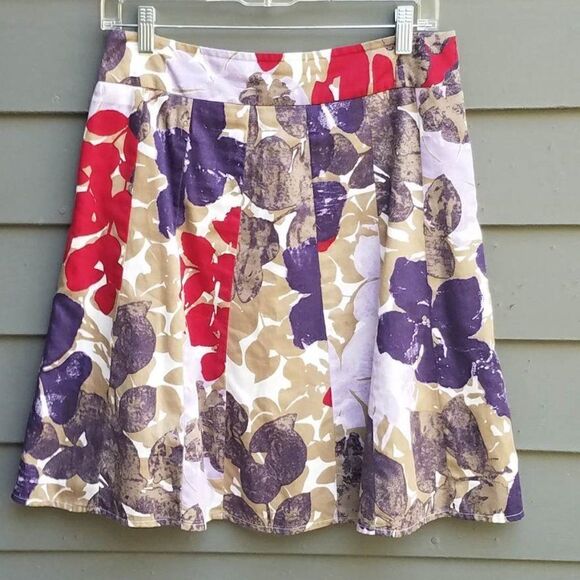 Ann Taylor Factory Red Purple Tan Blue A Line Skirt size 2 - Picture 1 of 5